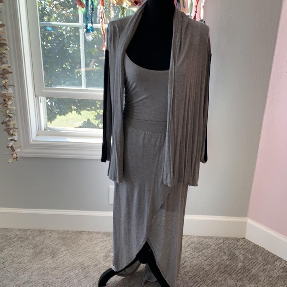 Two in one tee shirt midi dress with matching long cardigan